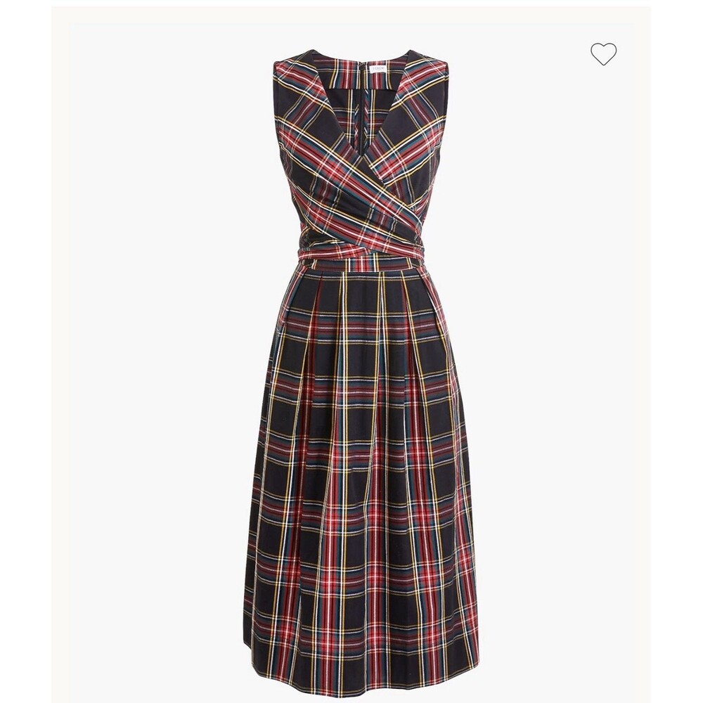 J.Crew Tartan V-Neck Wrap Dress Size 6 Plaid Sleeveless Fit & Flare Holidays